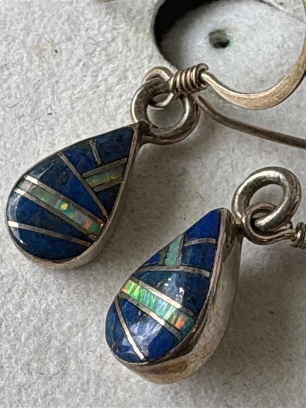 Amy Locaspino Zuni Blue Lapis and Fire Opal Dangle Earrings